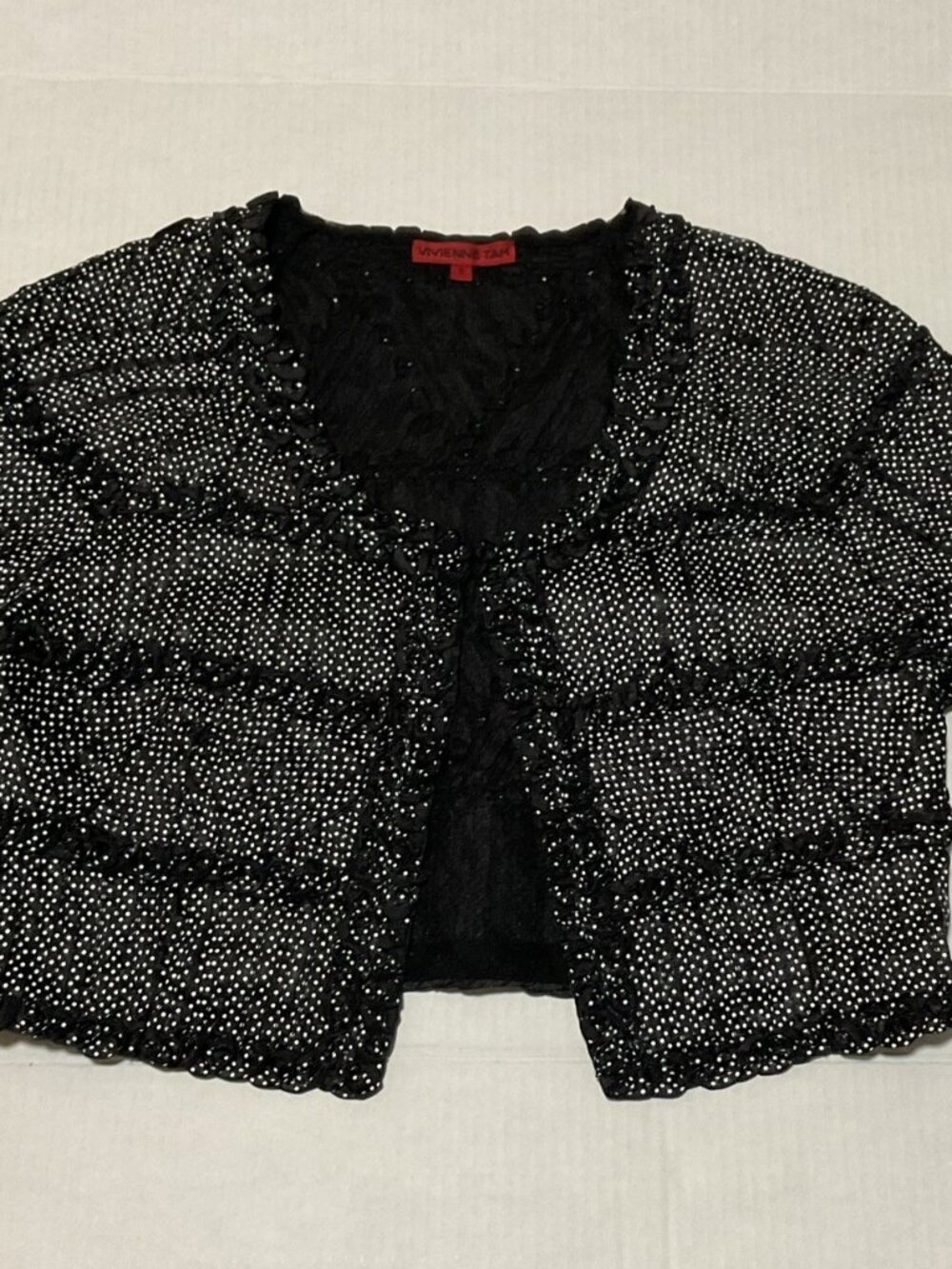 Vivienne Tam Polka Dot Ribbon Bolero/Jacket Size 6 Black Designer Chic Luxury